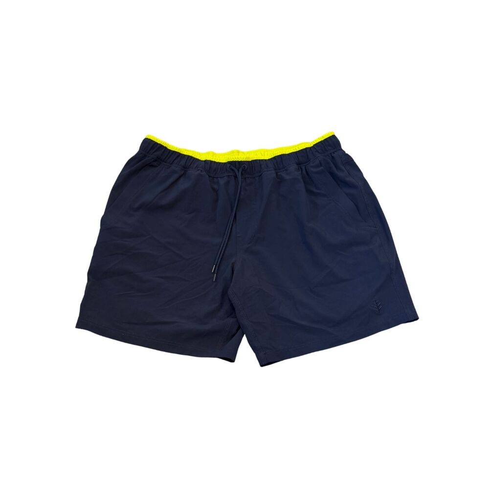 Coolibar Kahuna Men's Navy Blue Lime Green 7" UPF 50+ Swim Shorts Size M Pockets